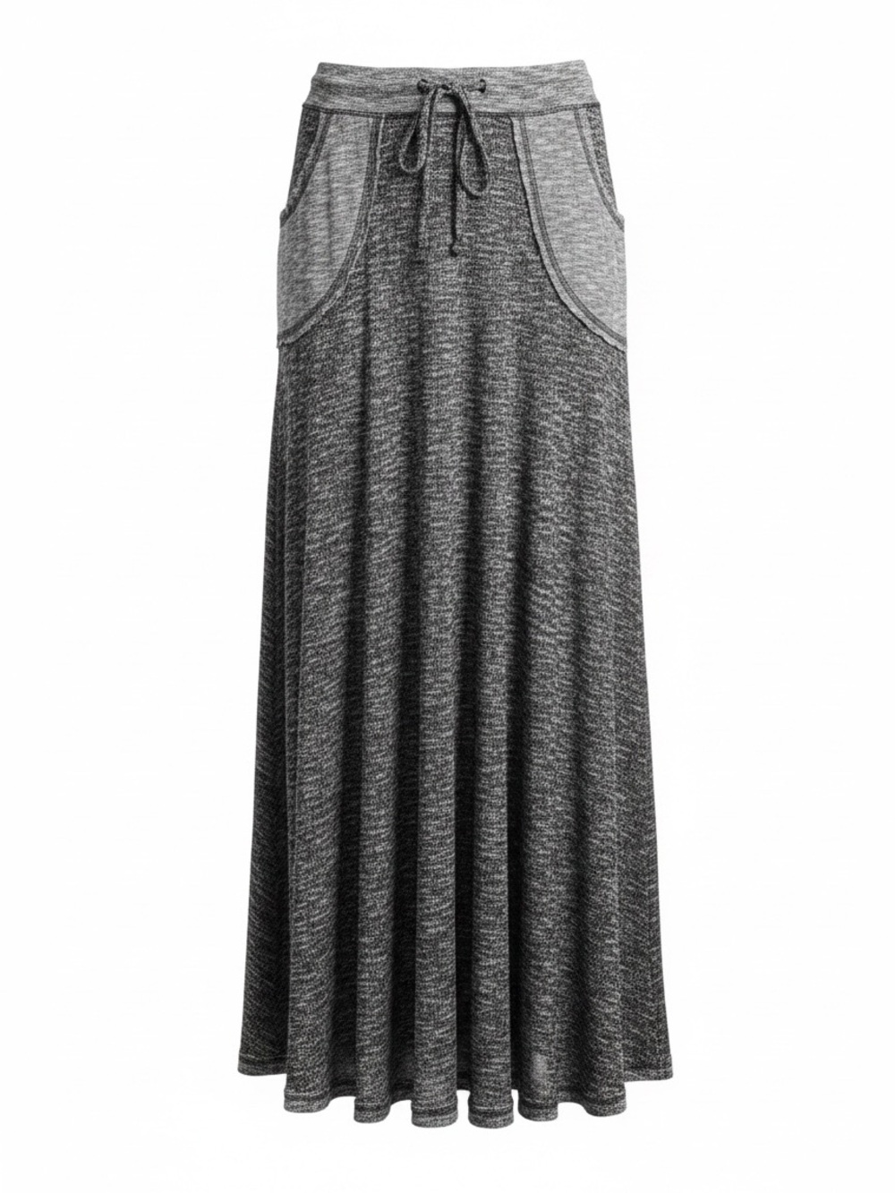 Gray Two-Tone Drawstring Maxi Skirt
